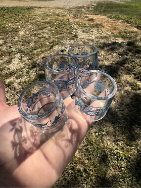 Vintage Pyrex Old Town Blue Glass Napkin Rings Set of 4